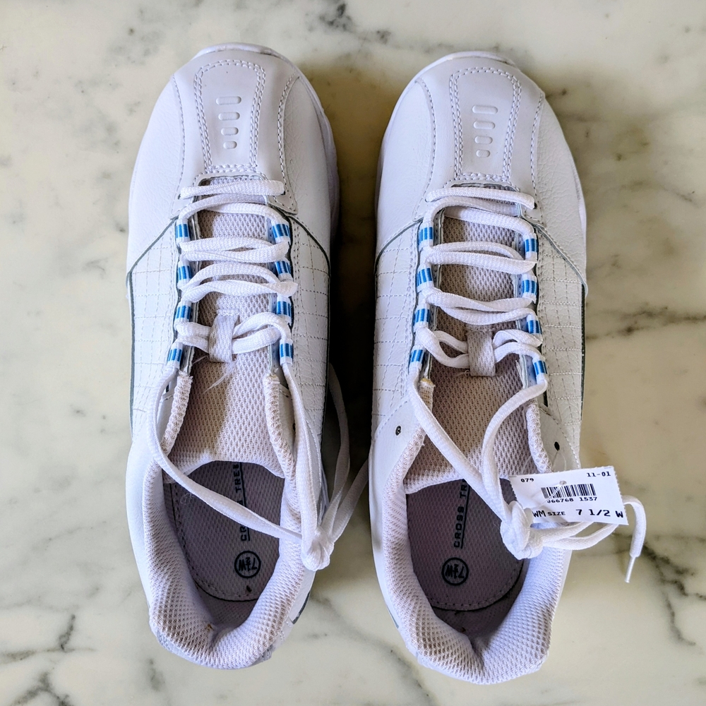 NWT. Cross Trekkers White Athletic Sneakers with Blue Accents.